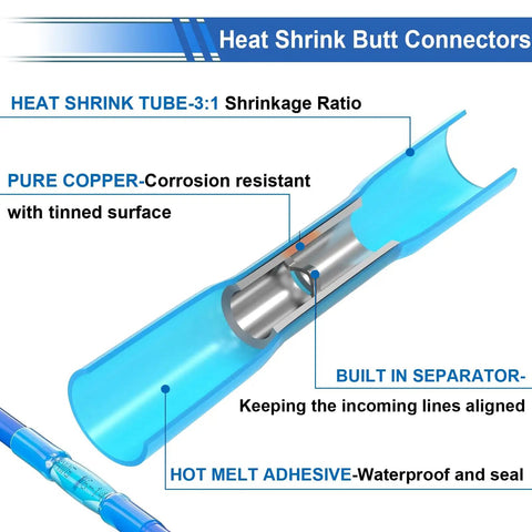Hella Tough Heat Shrink Butt Connectors 700 Piece Kit Solid Copper Wire Crimp Terminals 26 To 10 Awg, showing heat shrink tube with tinned surface.