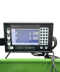 Digital display of Techtongda Mini Metal Lathe 8X16 inch Benchtop Turning Machine with metrics for precision projects.