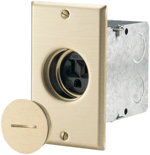 Tamper Resistant Commercial Single Floor Box Assembly 125 Volt Black And Brass Finish Durable Thermoplastic Face And Back