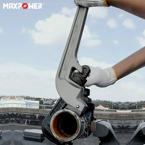 Plumber using Heavy Duty 18 Inch Offset Pipe Wrench With 45 Degree Angled End For Tight Plumber Jobs Aluminum Lightweight Construction