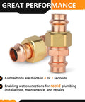 Twenty Pack One Inch Copper Press Union Couplings Lead Free Quick Connect Plumbing Fittings For Type M L K Tubing showing two fittings.