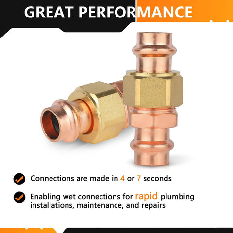 Twenty Pack One Inch Copper Press Union Couplings Lead Free Quick Connect Plumbing Fittings For Type M L K Tubing showing two fittings.