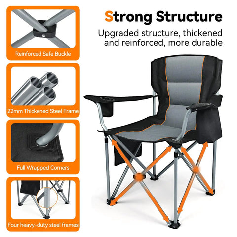 Oversized Heavy Duty Fully Padded Outdoor Folding Chairs 2 Pack With Cup Holder Cooler Bag And Side Pocket Carry Bag Included Supports Up To 400 Lbs Ideal For Sports Outdoors And Lawns features reinforced structure