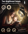 Woman and child reading under a 20000mAh 8 Inch Portable Clip On Fan With Lights Battery Powered USB Desk Personal Quiet Fan in a tent