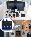 Six Gang Rocker Switch Panel With 12V Voltmeter And Dual USB Charger Cigarette Lighter Socket Six Circuit Breakers LED Meter Overload Protection Great For RV Truck Boat Two Year Warranty installed on boat and RV dashboards