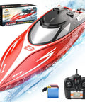 Fast RC Boat For Pools And Lakes With 2.4 GHz Remote Reaches Up To 20 MPH, Rechargeable Battery, Capsize Recovery, and remote control