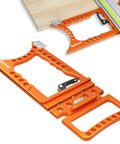 Heavy Duty Track Saw Square Delivering Dead On 90 Degree Guide Rail Alignment Quick Lock Mechanism Extra Thick Anodized Aluminum Body close-up on guide rail alignment