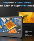 10.1 Inch LCD Digital Microscope For Coins And Soldering, 260X Magnification, Electronics Repair Camera, Coin Magnifier With Built In Lights, 12.6 Inch Adjustable Stand, 32GB Storage showing 10-inch IPS monitor and PCB