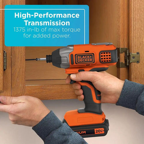 Person using Cordless Drill And Impact Driver Combo Kit With 20V Max Battery And Charger on cabinet