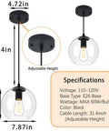 Industrial Farmhouse Globe Pendant Light Fixture With Adjustable Cord Black Hanging Ceiling Chandelier with specifications