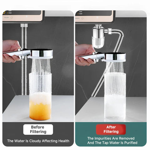 Before and after images using 40 Micron Brass Inline Washing Machine Water Filter, Reusable Sediment Filter, Anti Scale Hose Pre Filter For Water Heater, RV, Toilet Bidet, T Port And More.