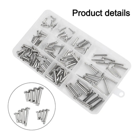 Heavy Duty 304 Stainless Steel Dowel Pin Kit With Single Hole Flat Head Cylindrical Pins For Machinery, Furniture And DIY Projects, 96 Piece