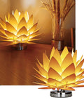 Boho Lotus Flower Table Lamp with Wood Base, soft warm glow, vintage style light for bedroom or living room, easy assembly