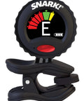 High Precision Clip On Tuner With Rechargeable Power, Anechoic Shield For Quiet Tuning, Bright Screen, 432 Hz And 442 Hz Pitch Calibration, Ideal For Guitar, Bass And All Instruments, Pro Grade Tuning On The Go, black clip-on tuner showing note E