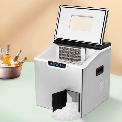 2 in 1 Countertop Ice Maker Crushed Ice and Cube Options Serving Chill with Rock Solid Stainless Steel Build with open lid