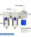 1/2 Inch NPT Compressor Air Dryer And Double Filter Regulator Combo With Brass 5 Micron Element, Gauge, and Poly Bowl