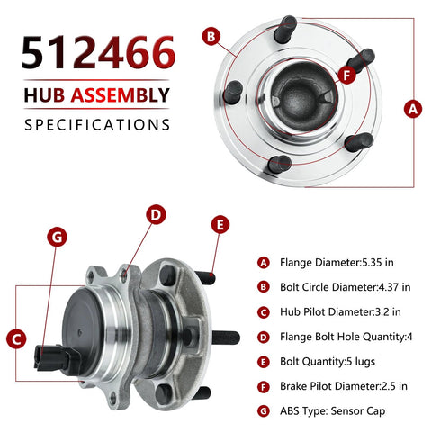 Diagram of Pair Rear Wheel Bearing And Hub Assemblies For Ford Focus 2012 2013 2014 2015 2016 2017 2018 Without Active Park Assist Wheel Hub Replacement Kit with specifications for flange, bolt circle, and hub pilot size shown.
