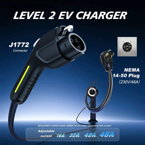 Level 2 EV Charger For Home Use, 11.5kW Fast 50A Charging Station With 27.3ft Cable, J1772 Wall Charger With Smart WiFi App