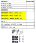 Upgrade Your Rig With This Hardcore Linear Actuator Setup Featuring Hgr20 Square Rail Guide Blocks And SFU1610 Ball Screw Drives. Detailed parts list showing various lengths of rails and screws.