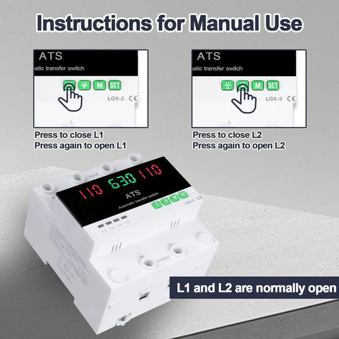 63A 110V Automatic And Manual Transfer Switch For Generator Backup Power And Gas Furnace DIN Rail Mount with LED display