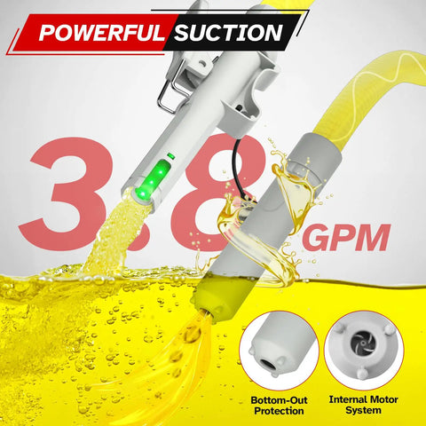 No Sweat Portable Fuel Transfer Pump With Smart Auto Stop Shutoff 3.8 Gallons Per Minute pouring fuel with powerful suction.