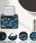Cartoon Airplane Print Travel Toiletry Bag For Women And Men Large Cosmetic Makeup Organizer Hanging Travel Case on hook