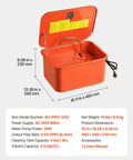 Portable 5 Gallon Steel Parts Washer With Electric Pump, 3.5 Gallon Auto Parts Cleaning Station, flexible gooseneck sprayer inside open lid.