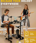 Person using Electronic Drum Set With USB MIDI, Type-C Charging while another plays guitar, showcasing practice versatility.