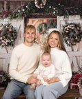 Slick White Barn Door Photography Backdrop For Studio Sessions And Indoor Portraits Seamless Microfiber Photo Background Wall Cover With Light Blocking Build And Zero Sweat Setup For Clean Shots with a family.