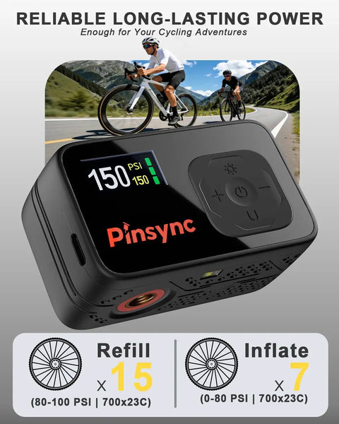 Mini Electric Bike Pump With Auto Stop 150 PSI Quick Inflate Portable Tire Pump For Road MTB And E Bikes 17 Seconds Top Up 20 L Min High Flow Presta Schrader Compatible Great For Roadside Flat Repairs On The Go