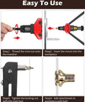 Beefy 50 Pack Multi Grip Rivet Nut Kit With 5/16-18 Steel Rivet Nuts, step-by-step installation instructions shown