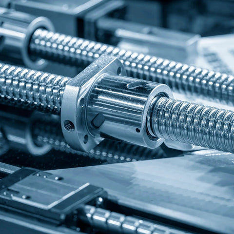 Close-up of eight stainless steel M6 x 25mm fully threaded rods with a cylindrical connector