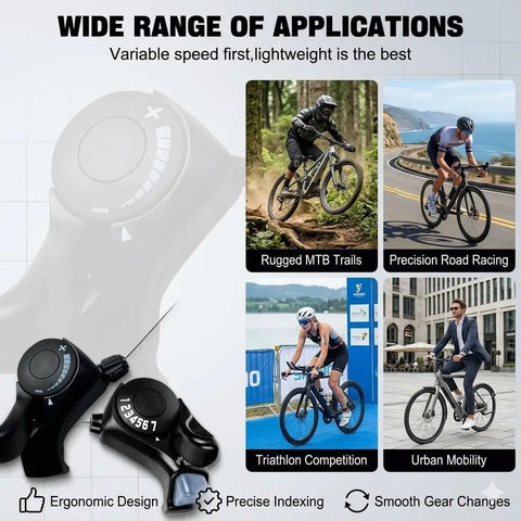 7 Speed Right Thumb Trigger Shifter and 3 Speed Left Thumb Shift Lever Set for mountain and road bike applications
