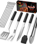 Stainless Steel BBQ Grill Tools Set For Outdoor Grilling Includes Tong Spatula Fork Knife Basting Brush Six Skewers And Gift Box