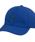 Chill Out With This Dope Royal Blue Baseball Hat Perfect For Machinists And CNC Pros Featuring Adjustable Fit And Cool Vise Gauge Square Print Design side view showing tools design.