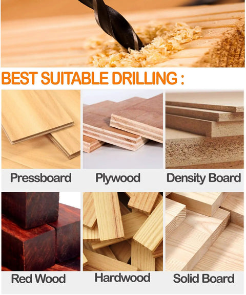 Heavy Duty 7/16 Inch Wood Brad Point Drill Bit Set With Ten Stubby Short Shank Woodworking Bits used on diverse wood types.