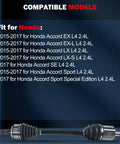 Front Left CV Axle Shaft Assembly For Honda Accord 2008 To 2015 Civic And Acura Tsx compatible models listed on a background.