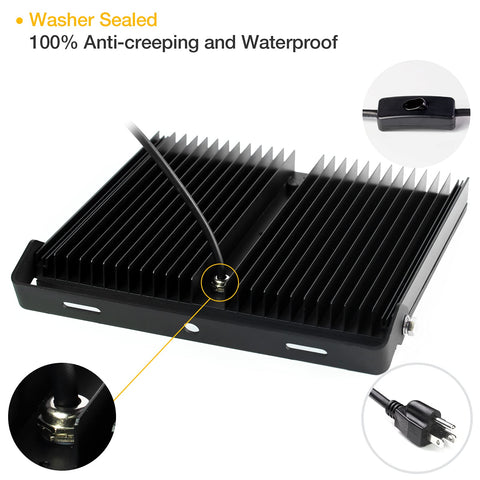 Back view of Beast 200W LED Flood Light Twin Pack With Plug 17500 Lumen Outdoor Security Lights with washer seal and plug