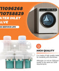 Premium Water Inlet Valve Dual Port Replacement For Top Load Washers 1.06 Inch Fittings Exact Fit W11096268 W10758829 Compatible With Major Washer Models WTW7300DW1 WTW8500DC5 Easy Install And Durable Performance For Steady Water Flow, dual-port valve shown with washer use