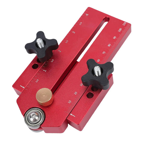 Thin Jig Table Saw Guide Pro Grade With Secure Lock Design for precise crosscuts, red aluminum, fits 3/8x3/4 and 1/4x3/8 T-slot tracks
