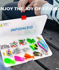 Open tackle box showcasing All In One 71 Piece Fishing Lure Kit For Saltwater And Freshwater Bass Angling on wooden surface.