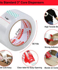 Heavy Duty Packing Tape For Moving And Packaging, Clear 65 Yard Rolls With Built In Dispenser And Utility Knife, 1.89 In X 65 Yd