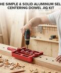 Self Centering Doweling Jig Kit For Woodworking Joinery With 6mm 8mm 10mm Dowel Holes, Steel Bushings, Adjustable Locator Tool in use