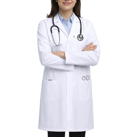 Unisex Lab Coat Pro Grade For Students And Professionals, 100% Cotton Sanforized To Prevent Shrinking, Size Large, worn by model