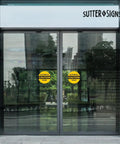 Two Pack Caution Automatic Door Stickers For Sliding Glass Doors Double Sided Weatherproof Vinyl Safety Decals installed