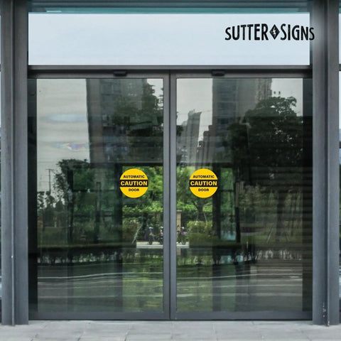 Two Pack Caution Automatic Door Stickers For Sliding Glass Doors Double Sided Weatherproof Vinyl Safety Decals installed