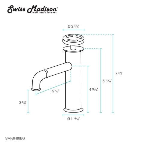 Brushed Gold Single Hole Bathroom Faucet With One Hand Control Solid Brass Durability 1.2 GPM Flow schematic diagram