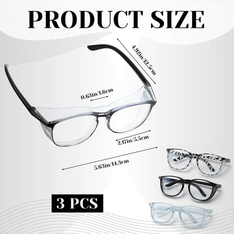 3 Pack Anti Fog Safety Glasses With Wraparound Side Shields Clear Lens Work Goggles Straight Up Trusted Eyewear For Nurses Lab Techs And Job Site Crews Snappy Protection showing size dimensions including 5.63 in, 2.17 in and 0.63 in.