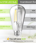 Comparison of Vintage LED Edison Bulbs ST58 6W Equivalent 60W High Brightness Daylight 4000K 95 Plus CRI 900 Lumens E26