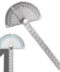 Top Tier Stainless Steel Angle Protractor Packing Killer Precision 0 To 180 Degree Readings For Woodworking Builds And Machinist Jobs With Laser Crisp Scale Markings with clear degree markings.